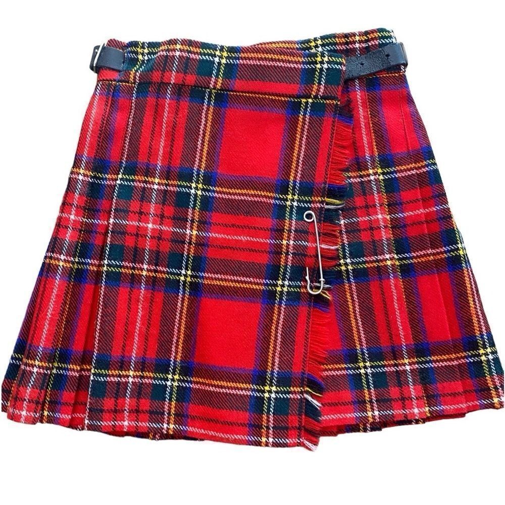 James Pringle Weavers of Irveness Vintage Scottish Red Plaid Skirt with Pin